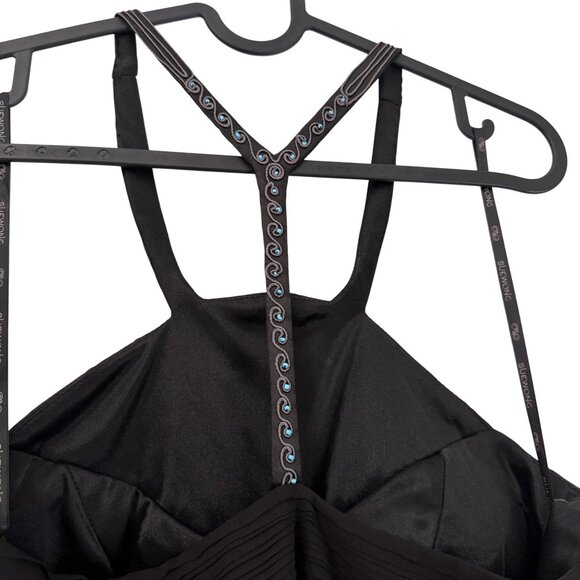 VTG Sue Wong Nocturne Y2K Black Silk Beaded Turquoise Halter Dress Womens 4 - Picture 8 of 8
